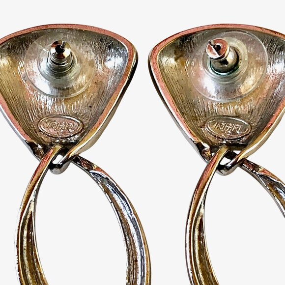 Trifari Vintage Black Enamel Silvertone Dangle Drop Earrings Posts - Picture 10 of 12